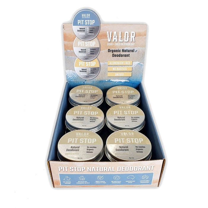 Pit Stop Deodorant Counter Top Box of 12 60g Tins + Tester UNSCENTED