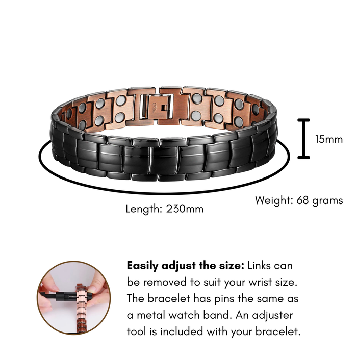 Pure Copper Magnetic Therapy Bracelet - Link Design - Black Ion